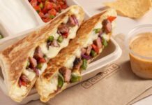 Chipotle's digitally exclusive quesadillas feature melted Monterey jack cheese, a choice of protein, optional fajita veggies, and three sides for dipping. Monterey jack cheese is grated fresh each morning in every Chipotle restaurant to achieve the perfect cheese pull.