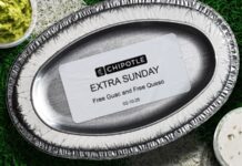 Chipotle declares Monday, February 10 an "Extra Sunday" featuring a free Guac and Queso Blanco offer for Chipotle Rewards members.