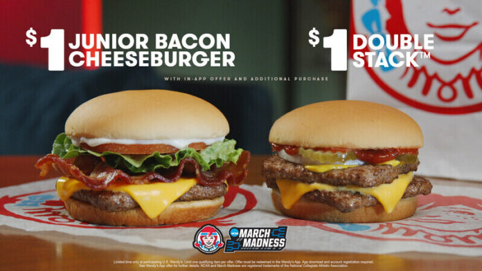 March-Madness-Hamburger-Deals-Wendy-s Wendy’ $1 Jr. Bacon Cheeseburger and $1 Double Stack Deals are the MVP duo of March Madness now through April 13
