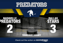 Predators Fall Short in Home Loss to Stars Nashville Predators, Dallas Stars, NHL, Bridgestone Arena, hockey
