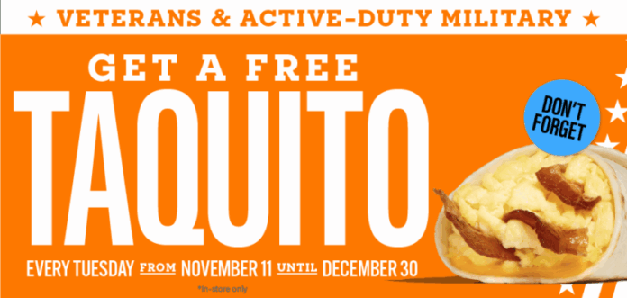 Whataburger® Honors Veterans and Service Members this Veterans Day with Free Taquitos Every Tuesday Through Year-End