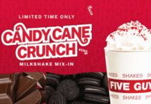 Five Guys Brings Back Candy Cane Crunch Milkshake for Holiday Season five guys candy cane crunch